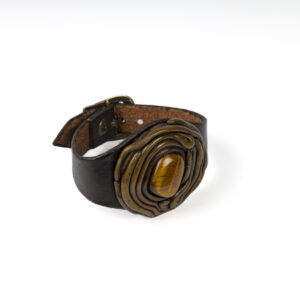 Pulsera Artesanal en Cuero con Piedra Ojo de Tigre – Diseño Exclusivo Hecho a Mano